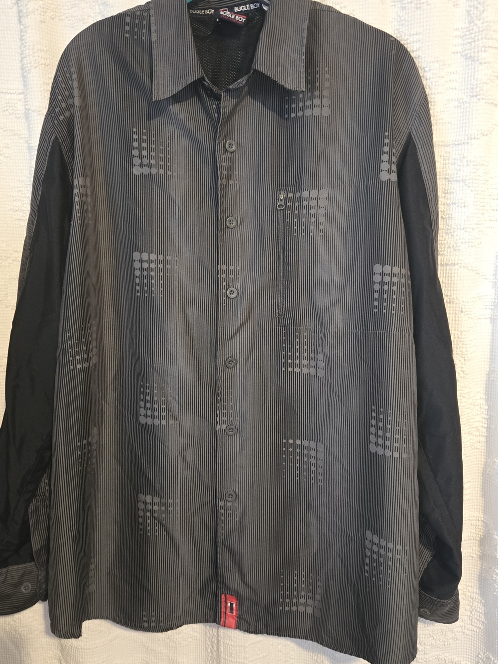 Bugle Boy Vintage Men's Black Patterned Button-Up Shirt